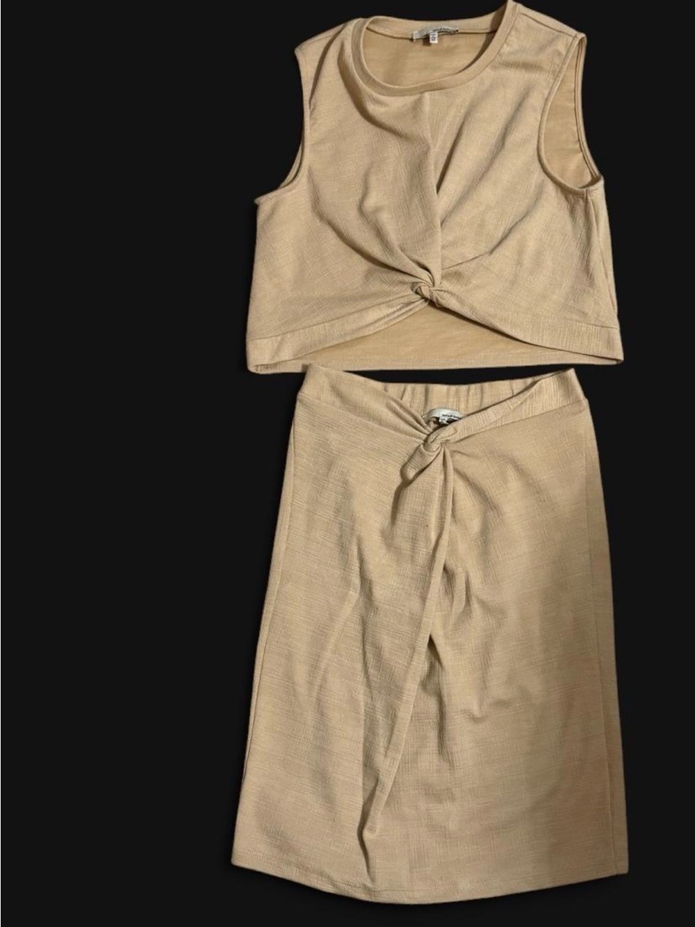 Sleeveless Twist-Front Midi Dress Set in Tan